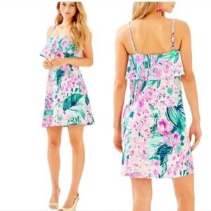 NEW Lilly Pulitzer Annastasha Floral Ruffle Dress in Multi Via Flora Size XXS